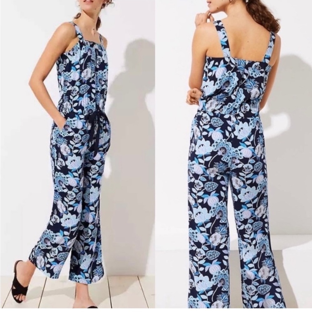 NWT Ann Taylor pineapple floral jumpsuit floral 100% Rayon back zip size 14